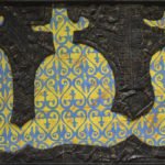 Выставка Молдакула Нарымбетова. Черные вихри на синем или зелено-голубом фоне.